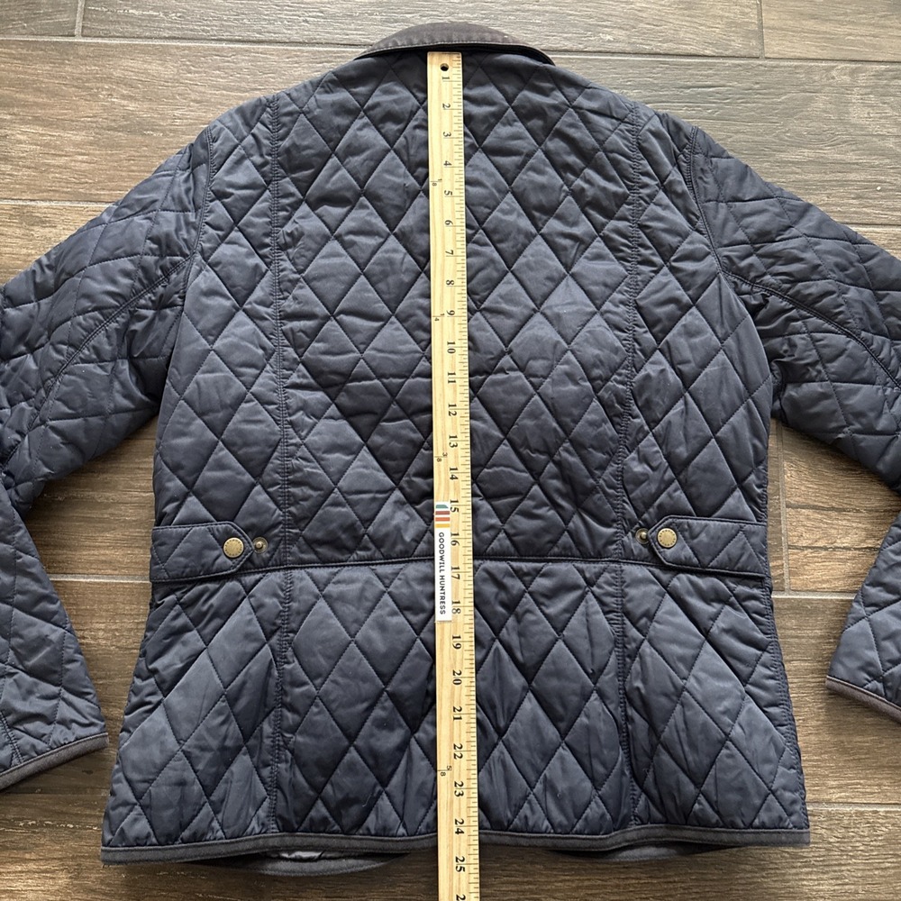 Barbour Strattford Quilt Jacket Women 10 Navy Insulated Corduroy Collar - Picture 7 of 11